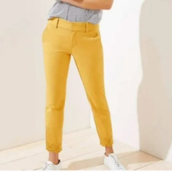 LOFT Girlfriend Chino Pants with Scalloped Eyelet Trim Size 6P - Picture 2 of 9